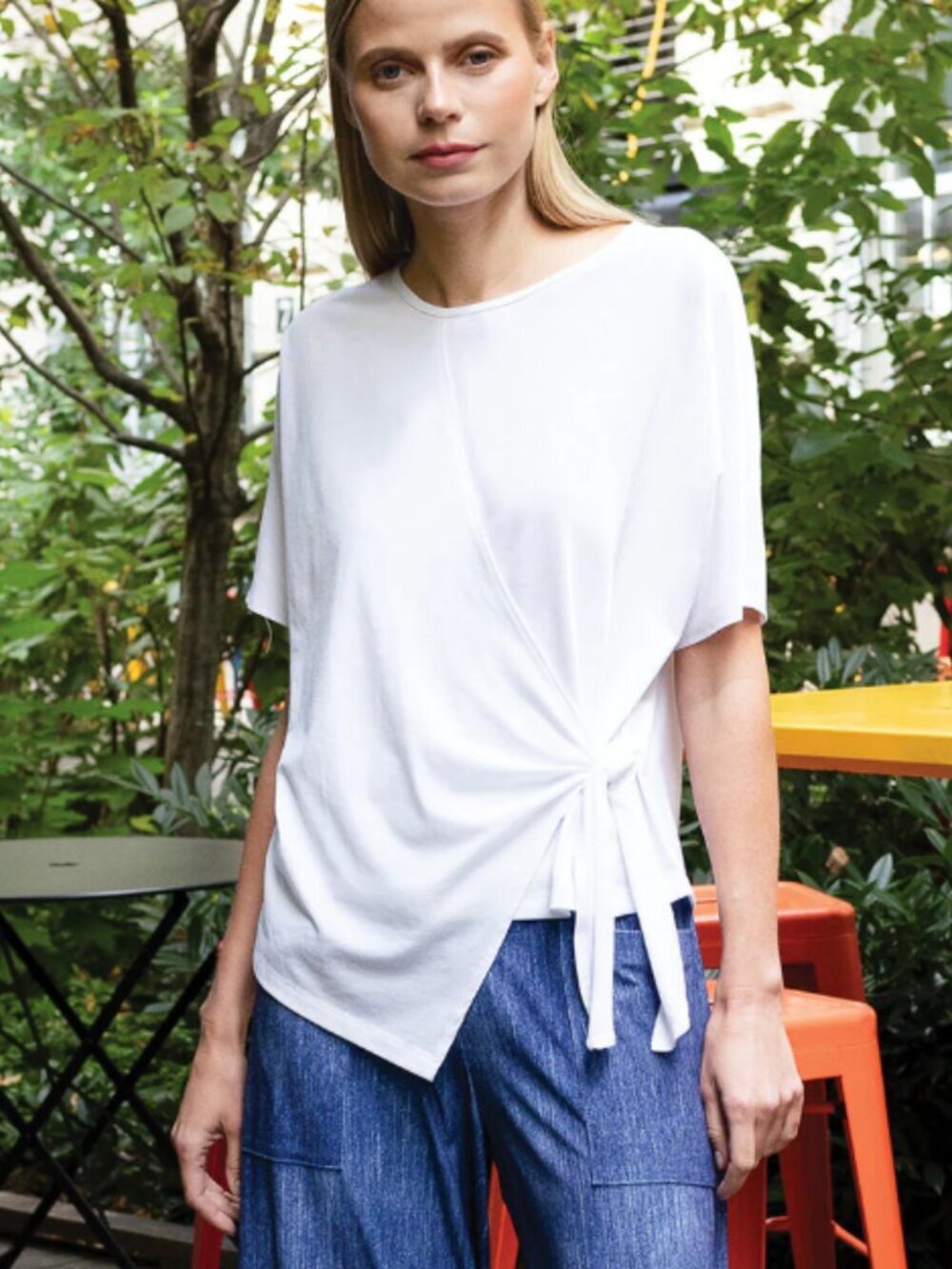 Clara Sun Woo Peach Knit Side Tie Wrap Minimalist Top in White Women's Size Med.